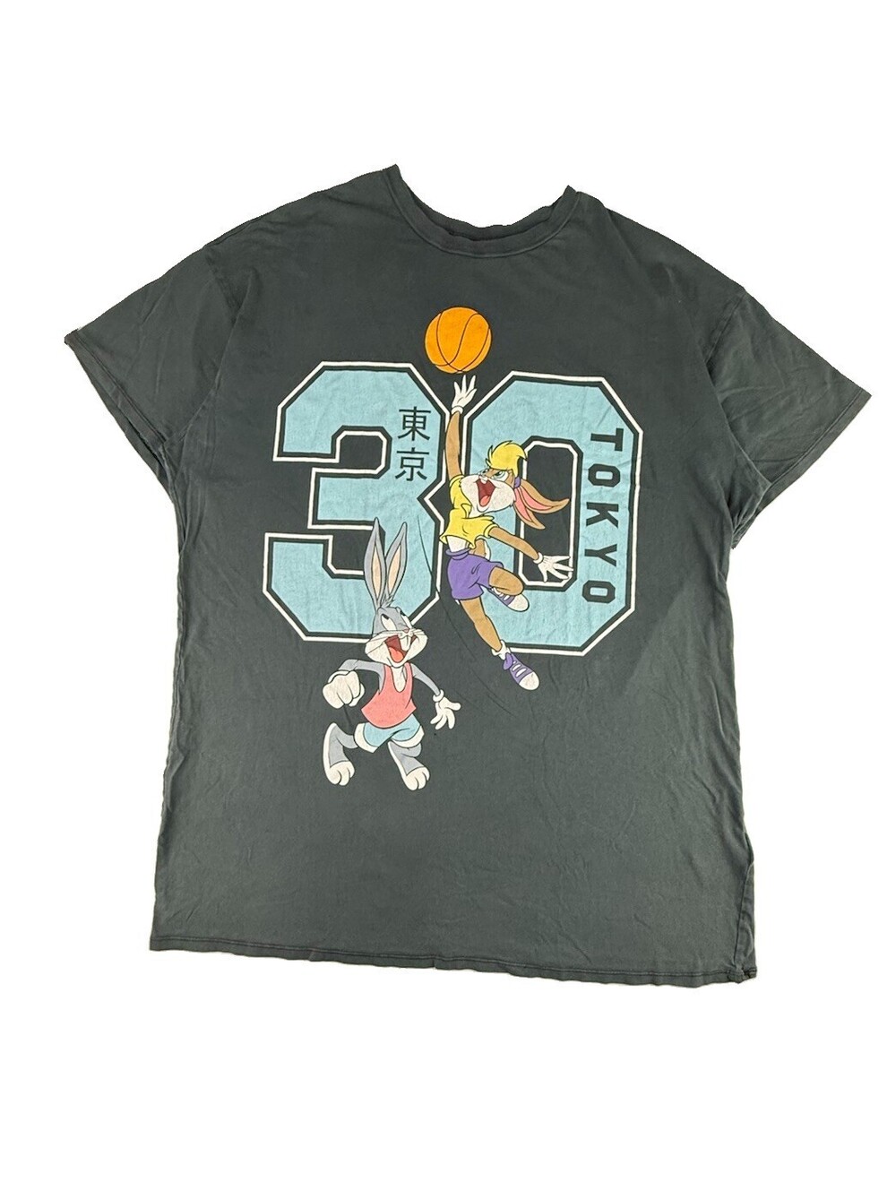 H&M Looney Tunes Tokyo Shirt Mens Large Gray Bugs Bunny Lola Basketball Graphic